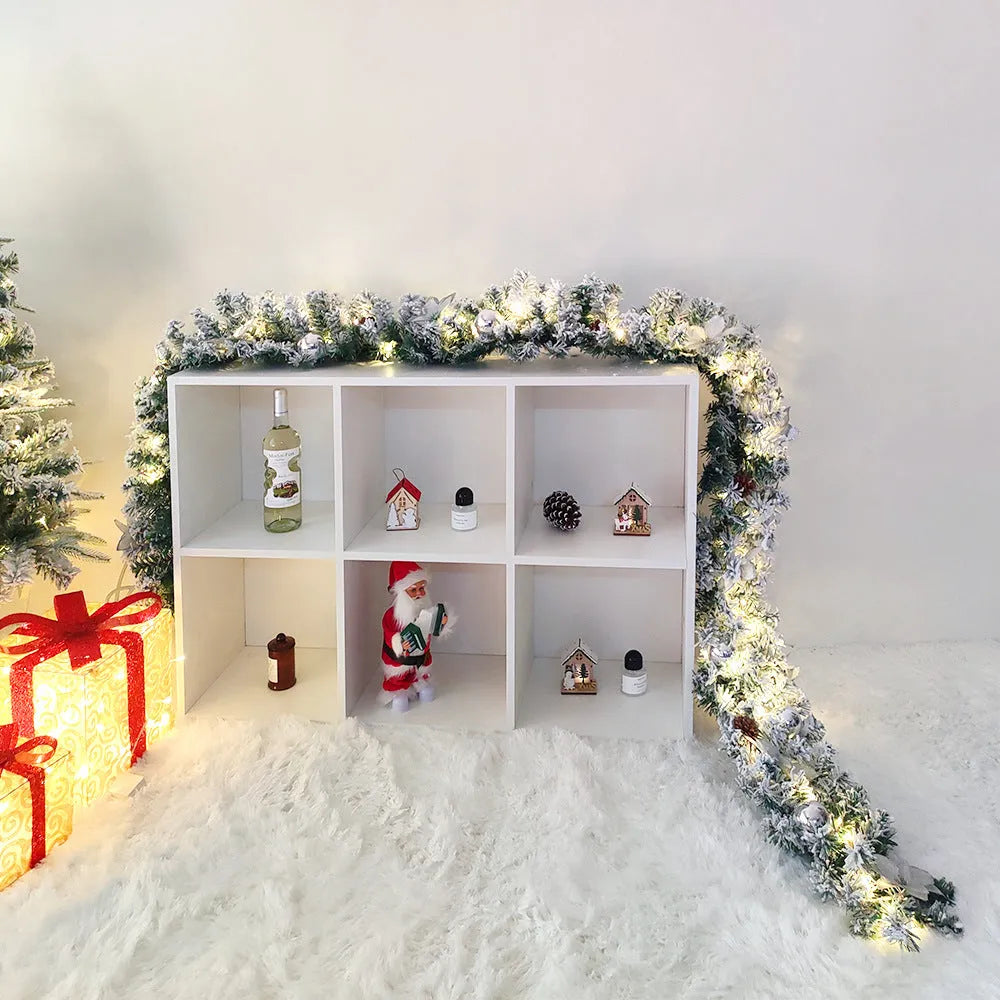 Christmas rattan garland with flocking texture in multiple colour options for festive decoration