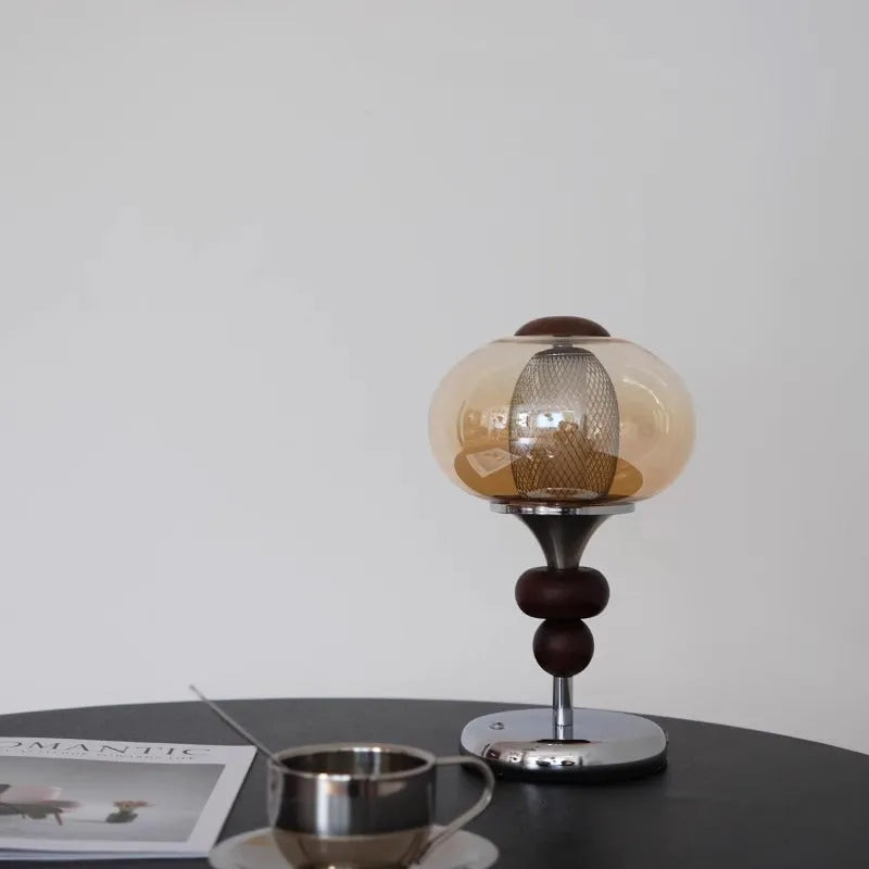 Solid wood retro palace desk lamp with USB charging port and touch controls.