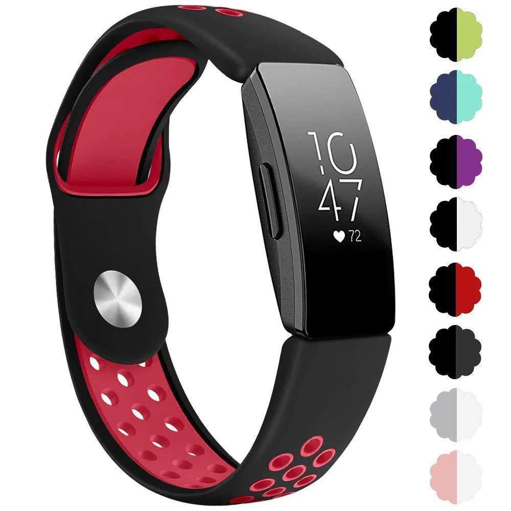 Two-colour breathable hole silicone watch strap in black and gray on a white background