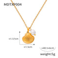 Women's titanium steel necklace with freshwater pearl beads and French vintage shell pendant.