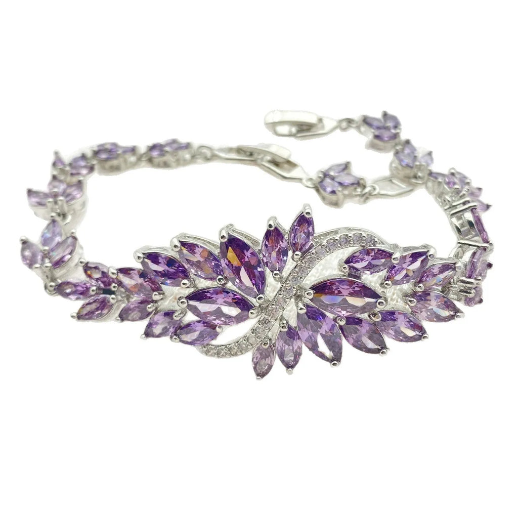 Copper bracelet with gold electroplating, micro inlaid zircon stones and ice flowers design in multiple colour options