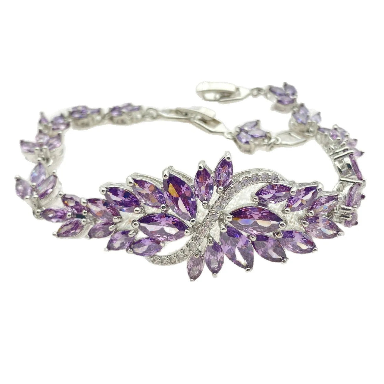 Copper bracelet with gold electroplating, micro inlaid zircon stones and ice flowers design in multiple colour options