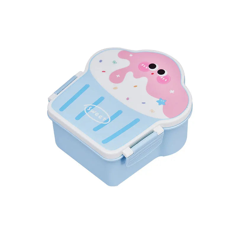 Creative pink and blue ice cream shaped plastic lunch box with compartments and included spoon and fork
