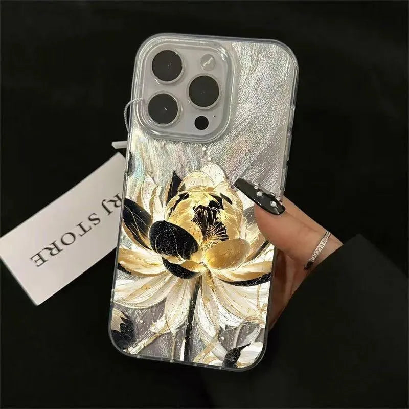 Blue Lotus pattern hard protective case for iPhone on a white background.