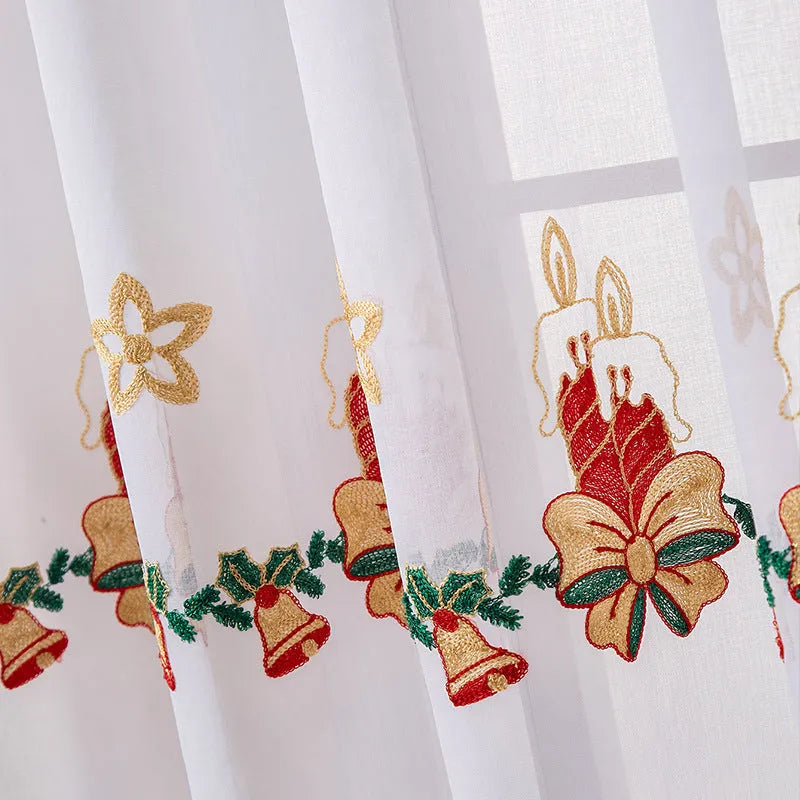 American Christmas curtain with embroidered snowflake design in semi-sunshade polyester fabric