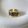 Distressed geometric copper ring with adjustable sizing in multiple colour options