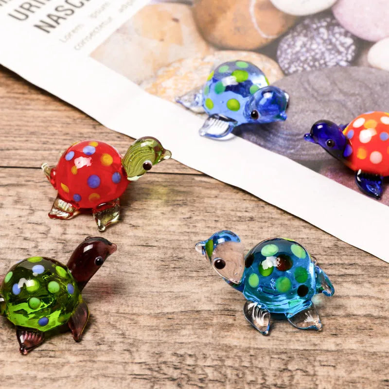 Geometric glass turtle desktop ornament in modern simplicity style with colourful shell and head combinations
