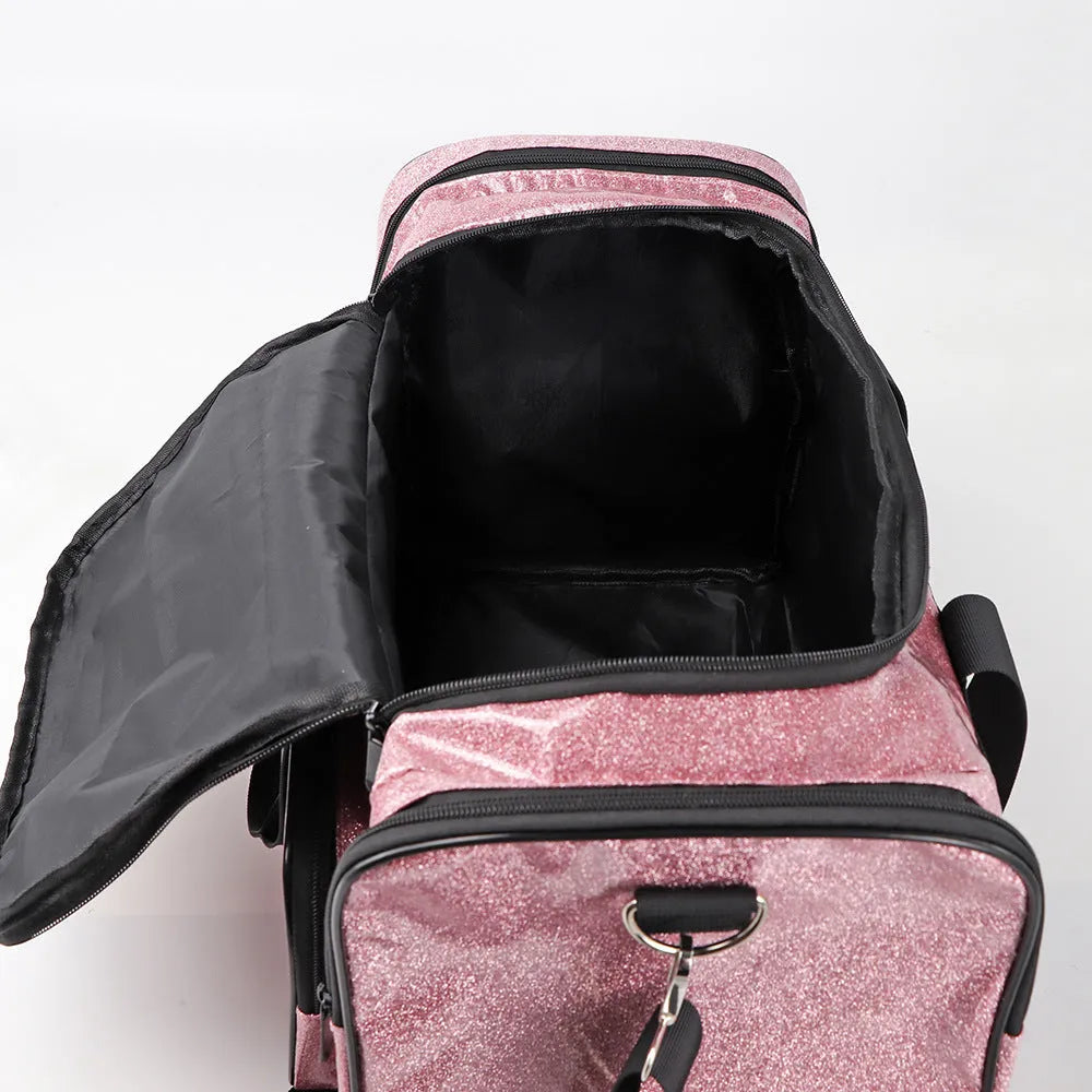 PU leather sports handbag with dry wet separation in blue colour showing 48x26x22cm dimensions