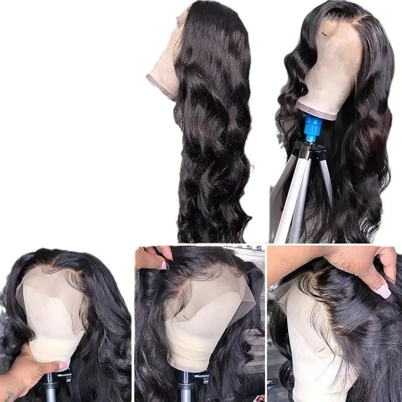 Front lace wig medium big wave black high temperature fibre ladies face shape modification