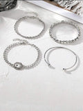 Women's retro geometric alloy bracelet set with square diamond charms in gold or silver finishes