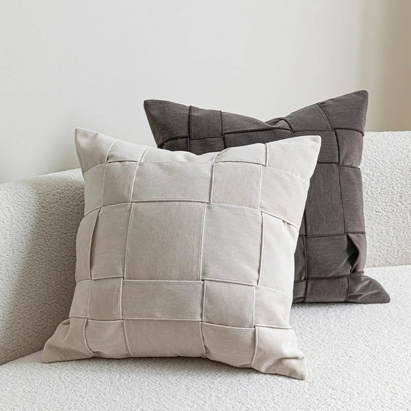 Square chenille woven sofa cushion in beige, 50x50cm with textured surface
