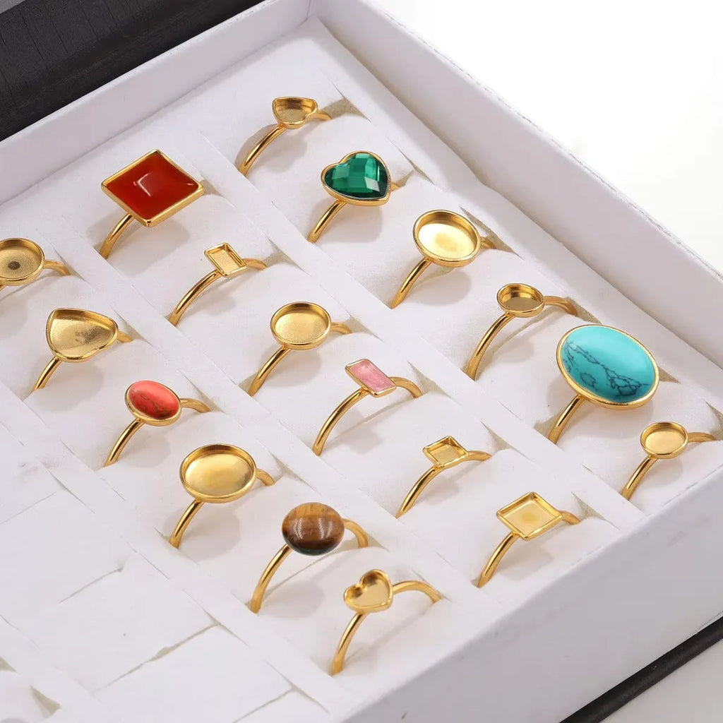Golden electroplated stainless steel ring setting with totem pattern for DIY jewellery making