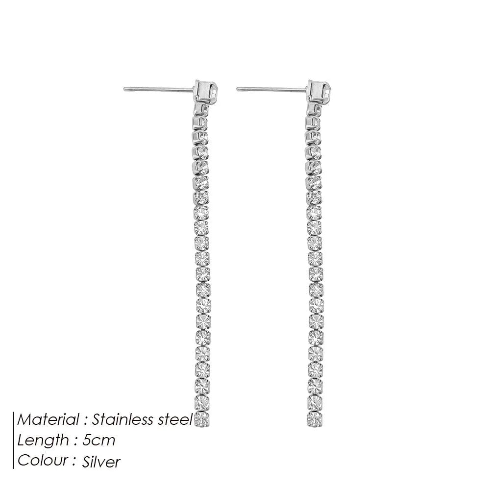 Geometric line design zircon earrings in stainless steel with gold or steel colour options