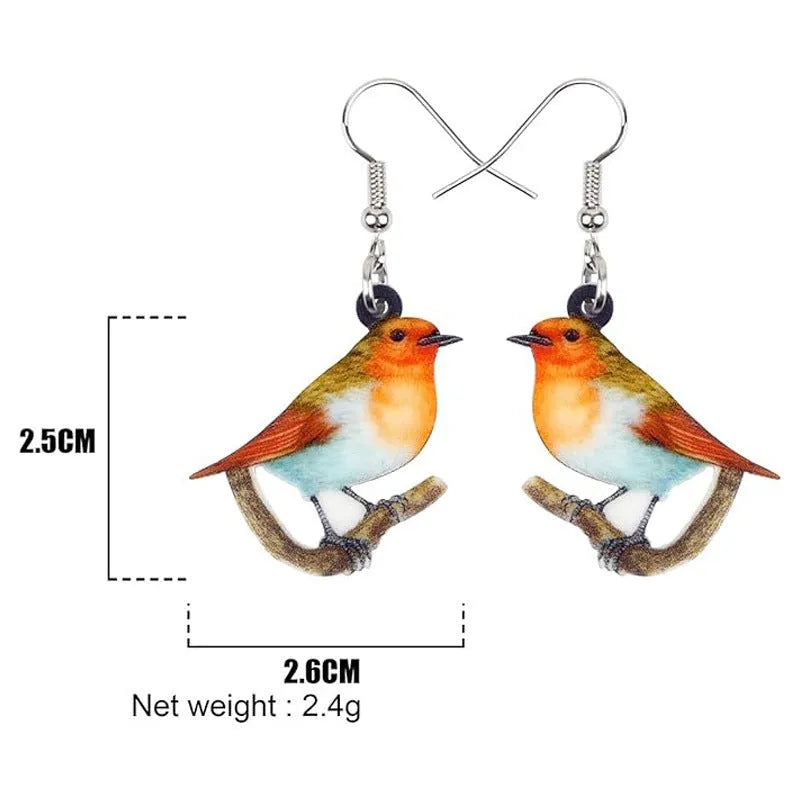 Blue titmouse and geometric snake design on lightweight acrylic drop earrings