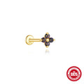 S925 sterling silver geometric thread piercing with flat head and rainbow stone in gold colour.