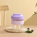 Modern simplicity plastic salad cup with lid and spoon in green, shown next to purple and pink options.