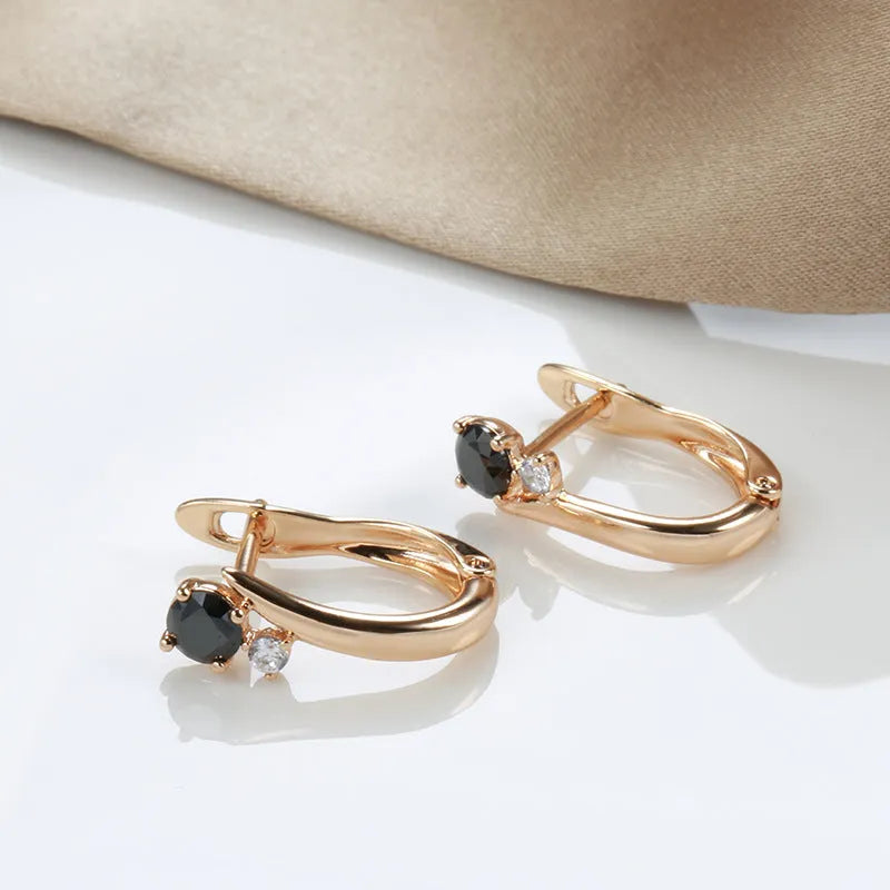 Women's geometric drop earrings with gold-plated copper and artificial gemstone inlays