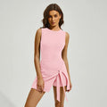 Women's solid colour tennis skirt with built-in shorts in nylon-spandex blend fabric