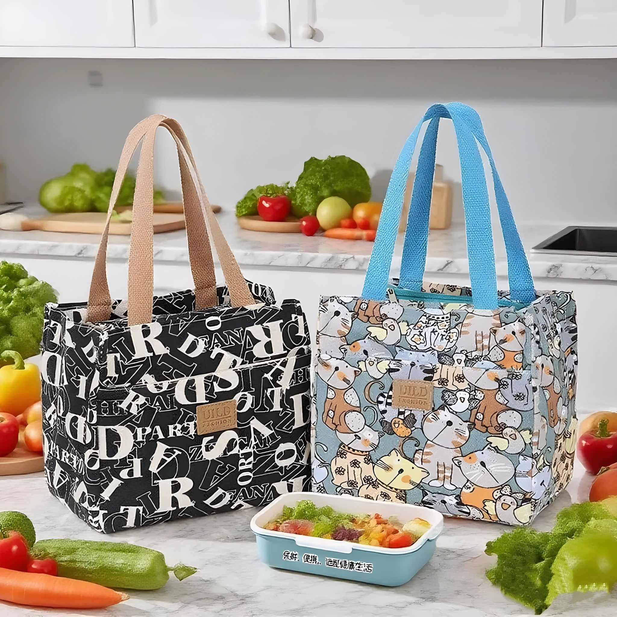 Women's large printed canvas tote bag in a choice of floral and cat designs