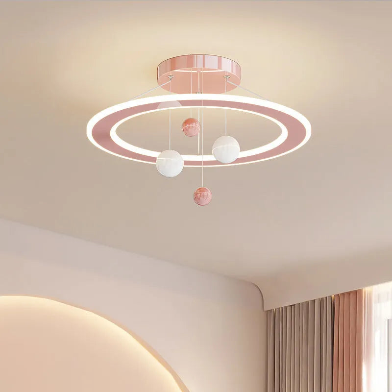 Modern children's bedroom chandelier with dimmable white and pink light options