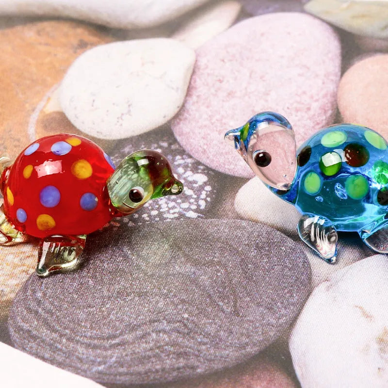 Geometric glass turtle desktop ornament in modern simplicity style with colourful shell and head combinations