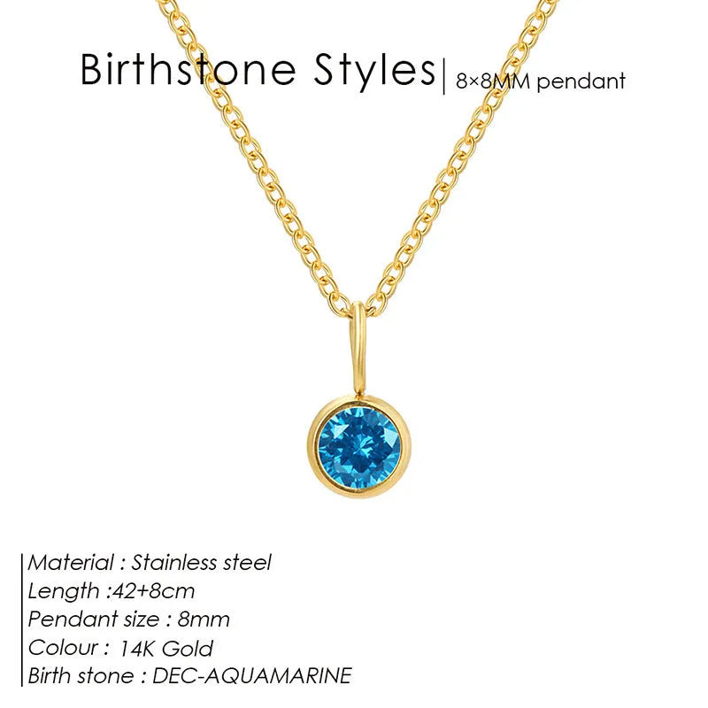 Entry Lux stainless steel U-shaped rhinestone pendant necklace in golden finish with month colour option