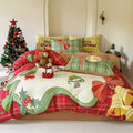 Christmas cartoon bedding four-piece set with super soft washed cotton feel on bed