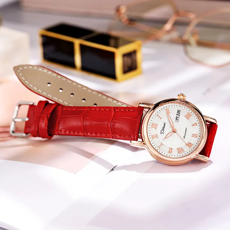 Automatic women's mechanical watch with 12mm case on steel or leather strap in various colours.