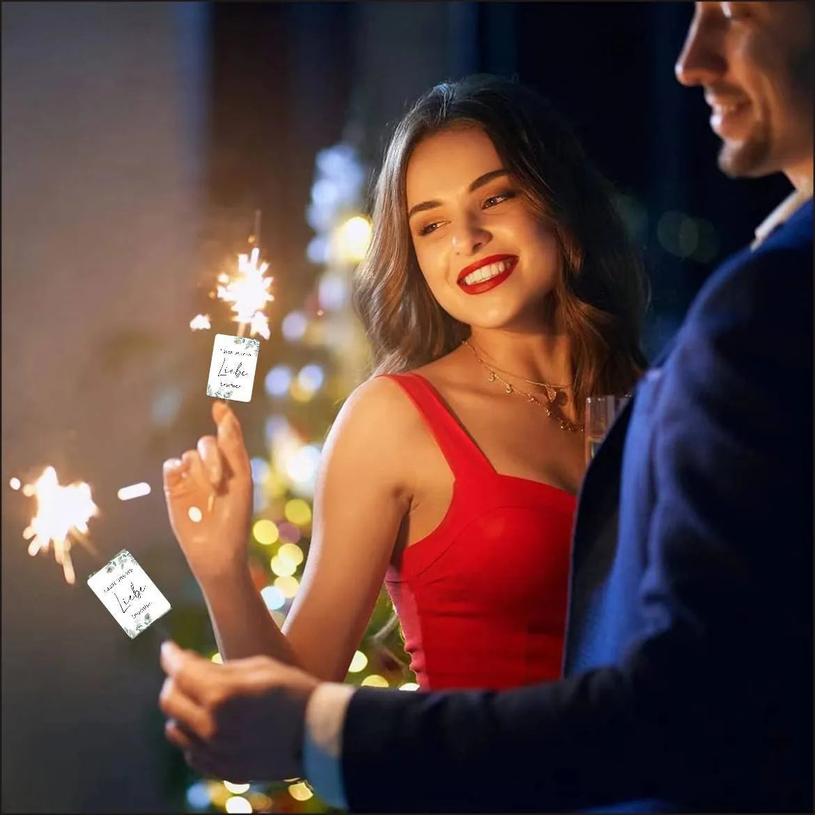 Fireworks 'I Make Love Sparkling' decorative labels on white card paper for celebration stationery