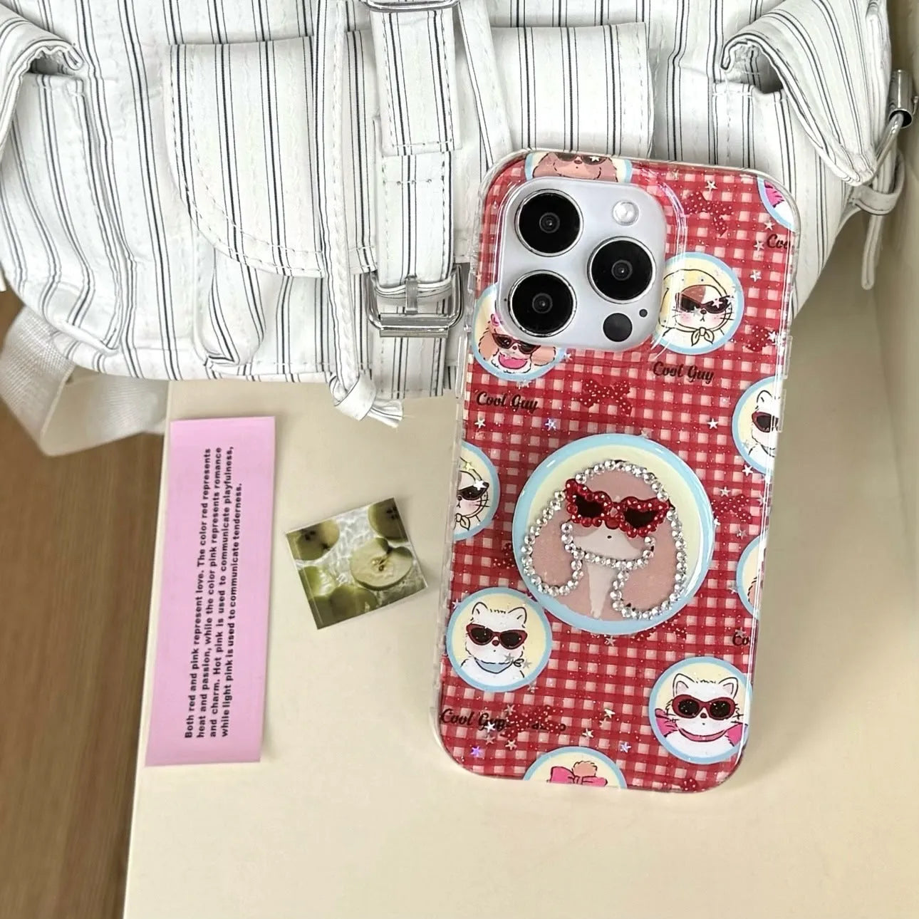 Cartoon glasses puppy spot drill TPU PC phone case with bracket for iPhone 13 14 15 16
