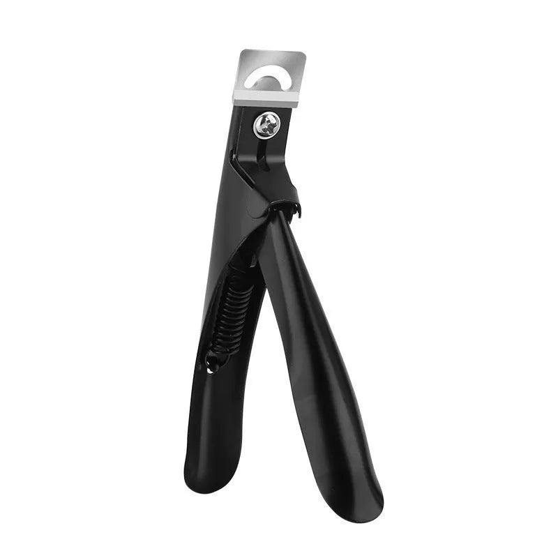 Close-up of stainless steel U-cut nail scissors in electrophoresis black, titanium, and silver handle colours.