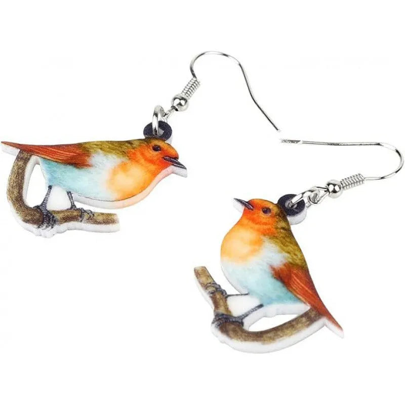 Blue Titmouse acrylic pendant earrings with snake elements and geometric animal zodiac designs