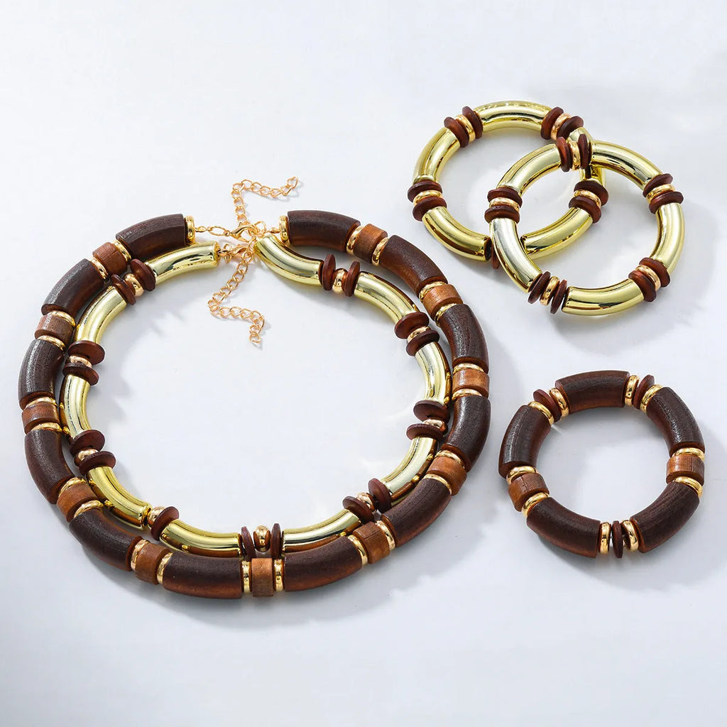 Women's alloy multi-layer necklace and bracelet set with round pendants