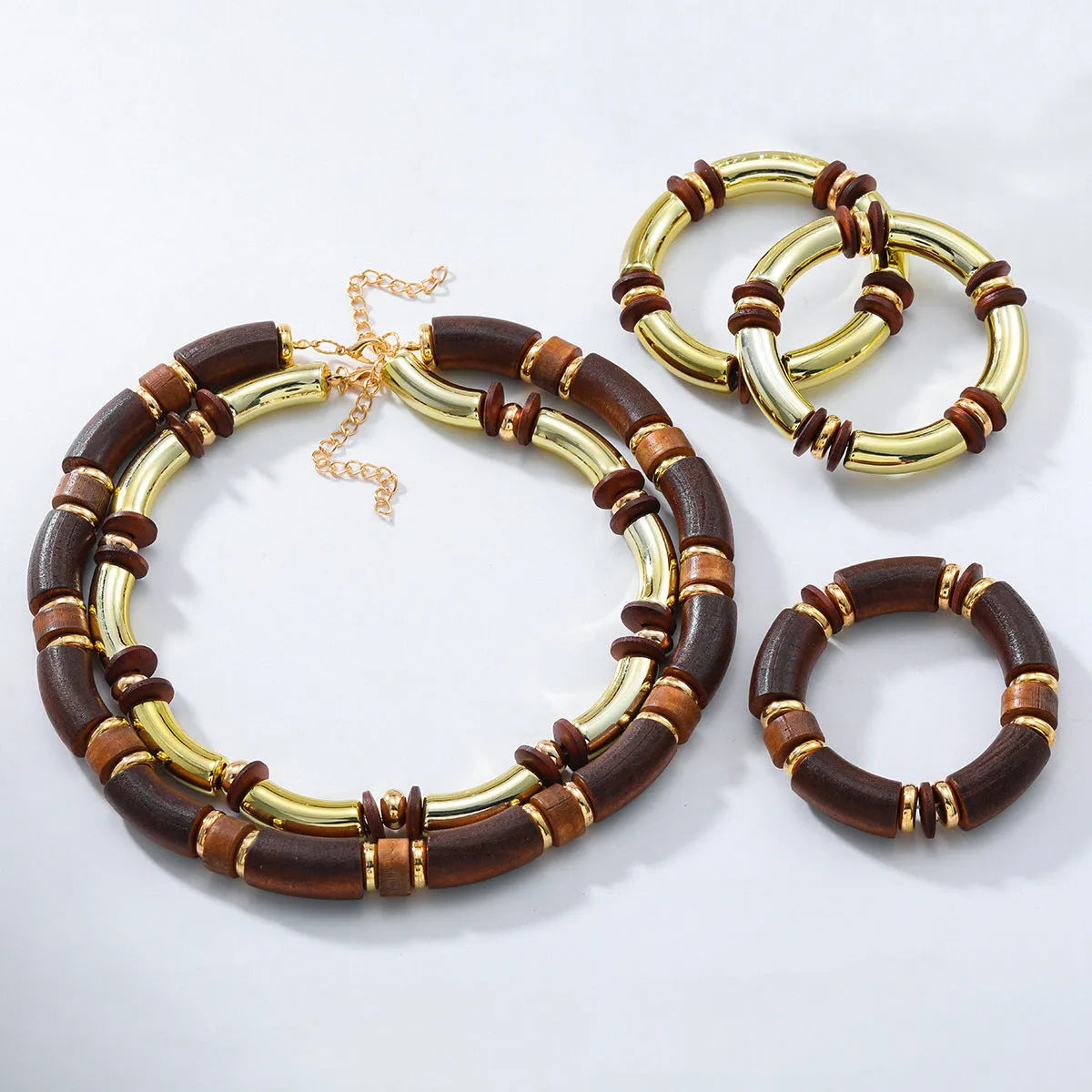 Women's alloy multi-layer necklace and bracelet set with round pendants