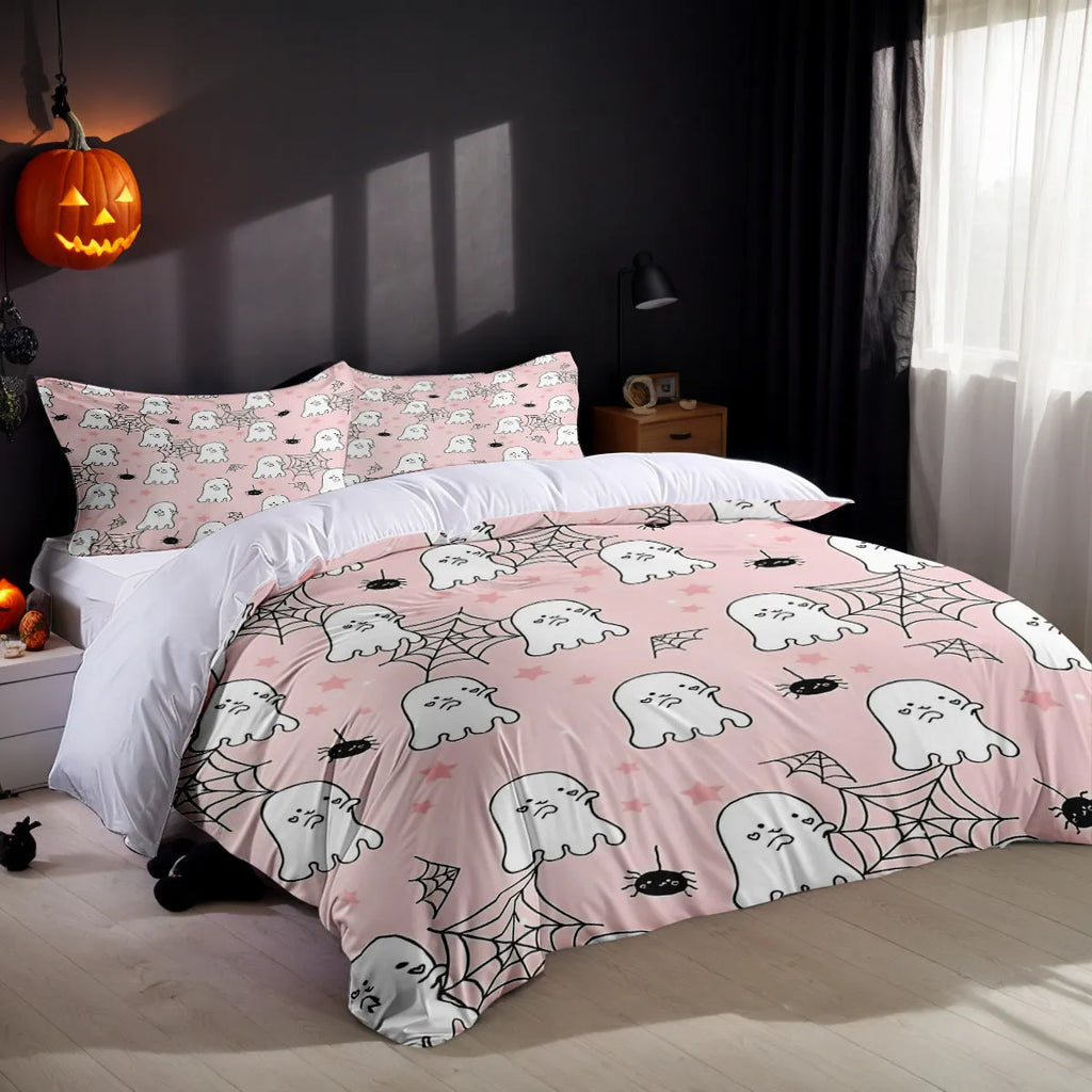 Three-piece bed set Halloween bedroom furnishing decoration white chemical fibre digital print with quilt cover and two pillowcases