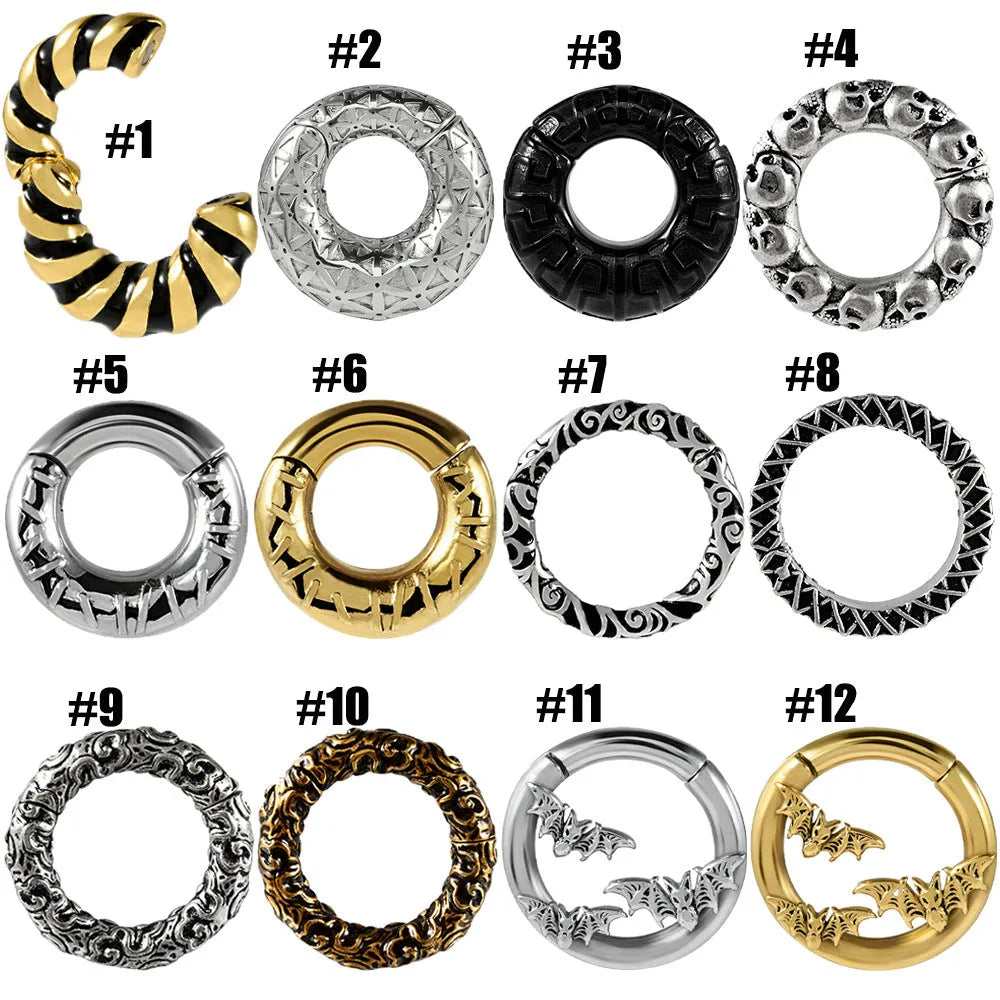 Stainless steel fashion earrings with a detailed totem pattern in an electroplated metallic finish