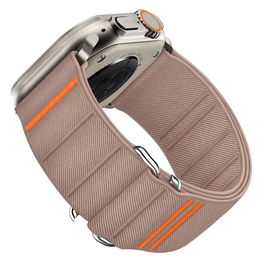 Elastic nylon Apple Watch replacement band with stainless steel buckle in Army Green colour