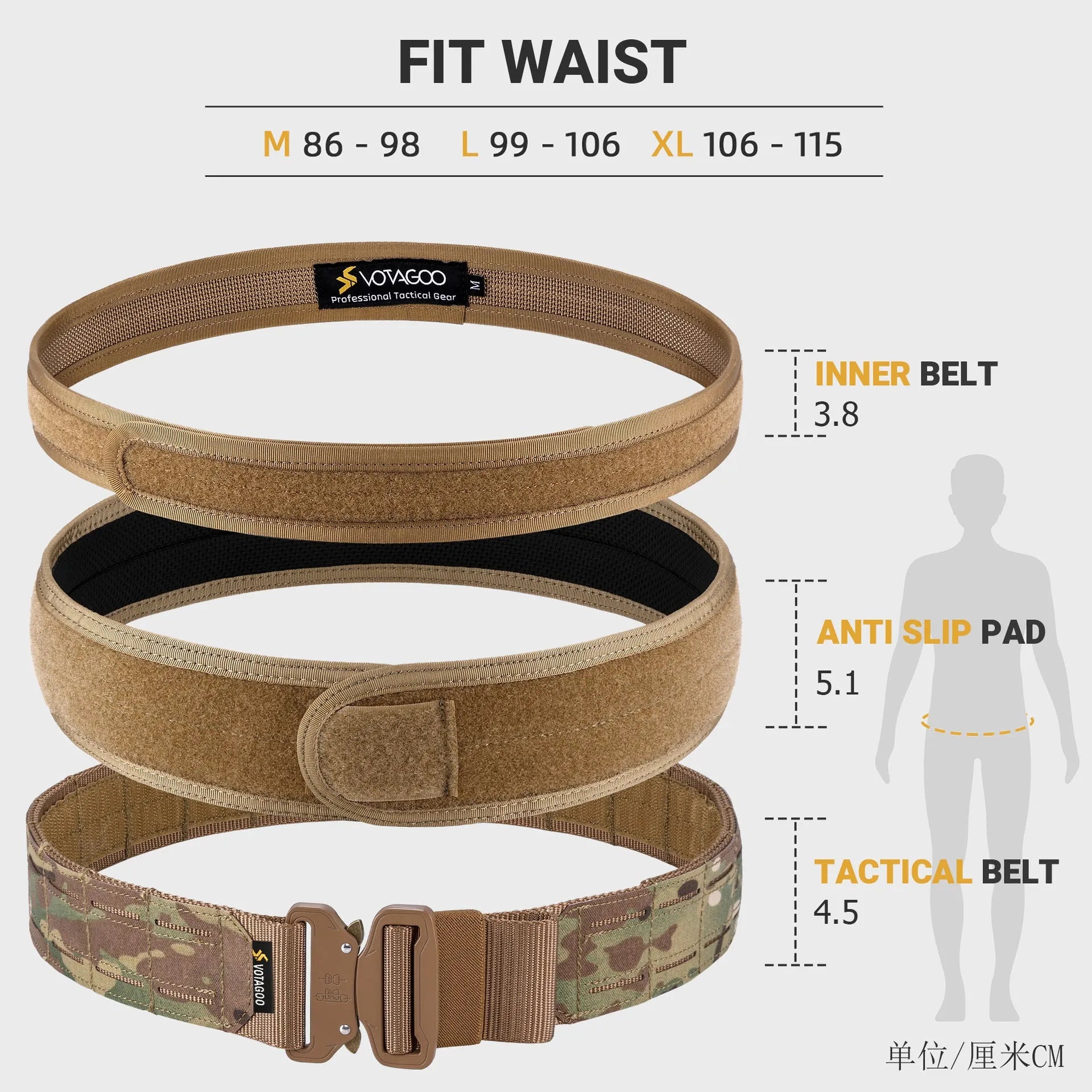 VOTAGOO 2-inch laser cut tactical belt in CP camouflage with automatic alloy buckle