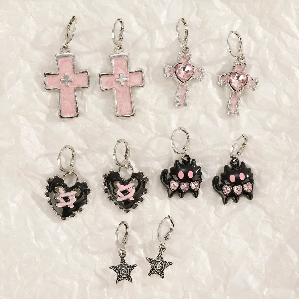 Women's classic cross crystal alloy earrings in five colour variations with geometric and animal designs