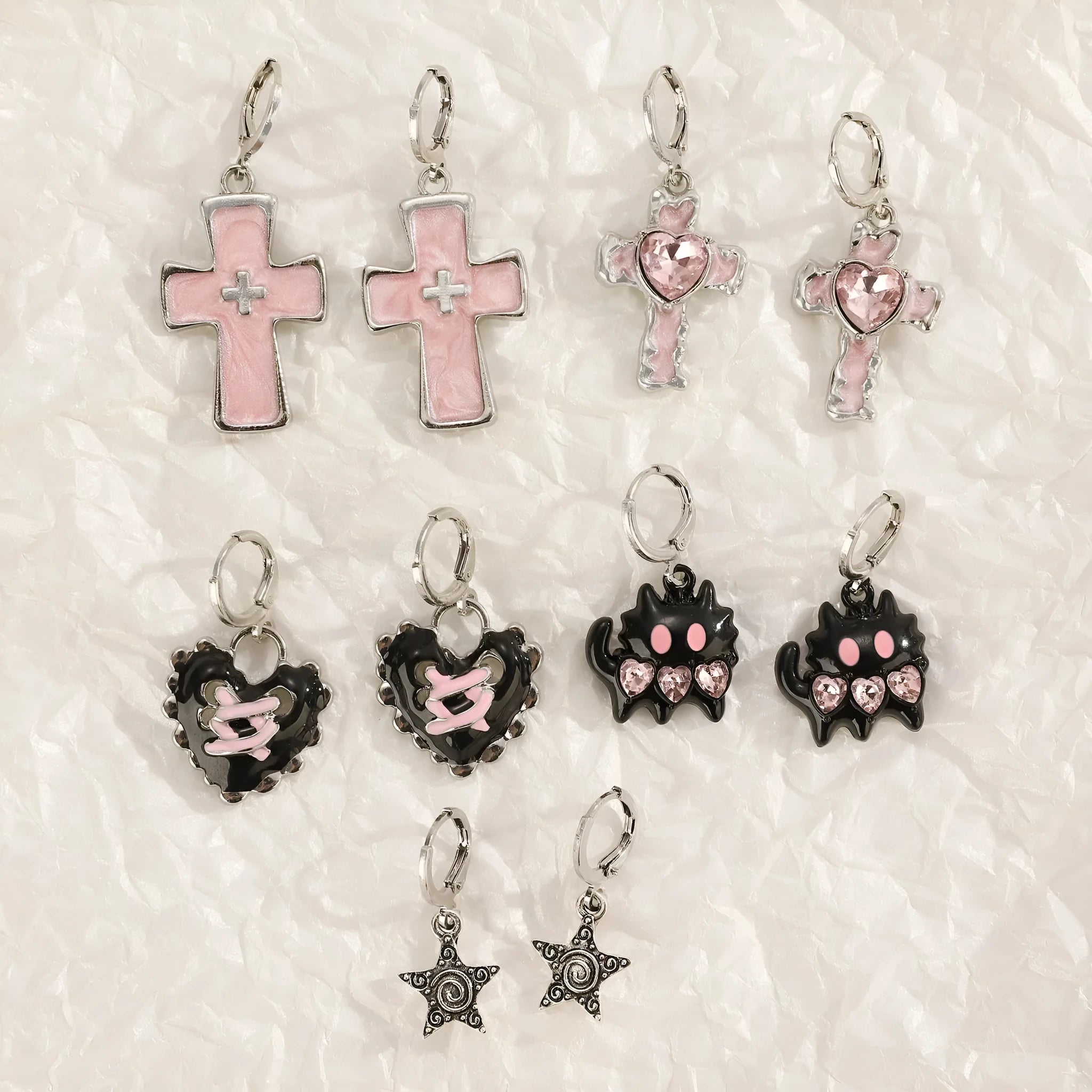 Women's classic cross crystal alloy earrings in five colour variations with geometric and animal designs