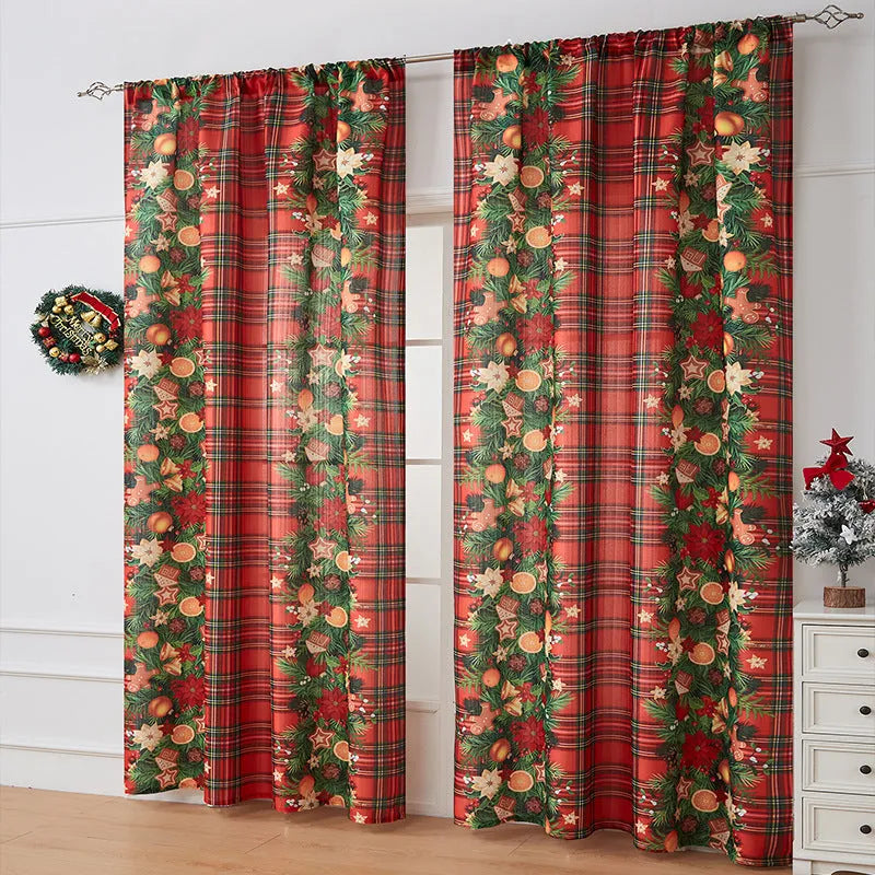 American-style printed rectangular Christmas shading curtain with festive designs on polyester fabric