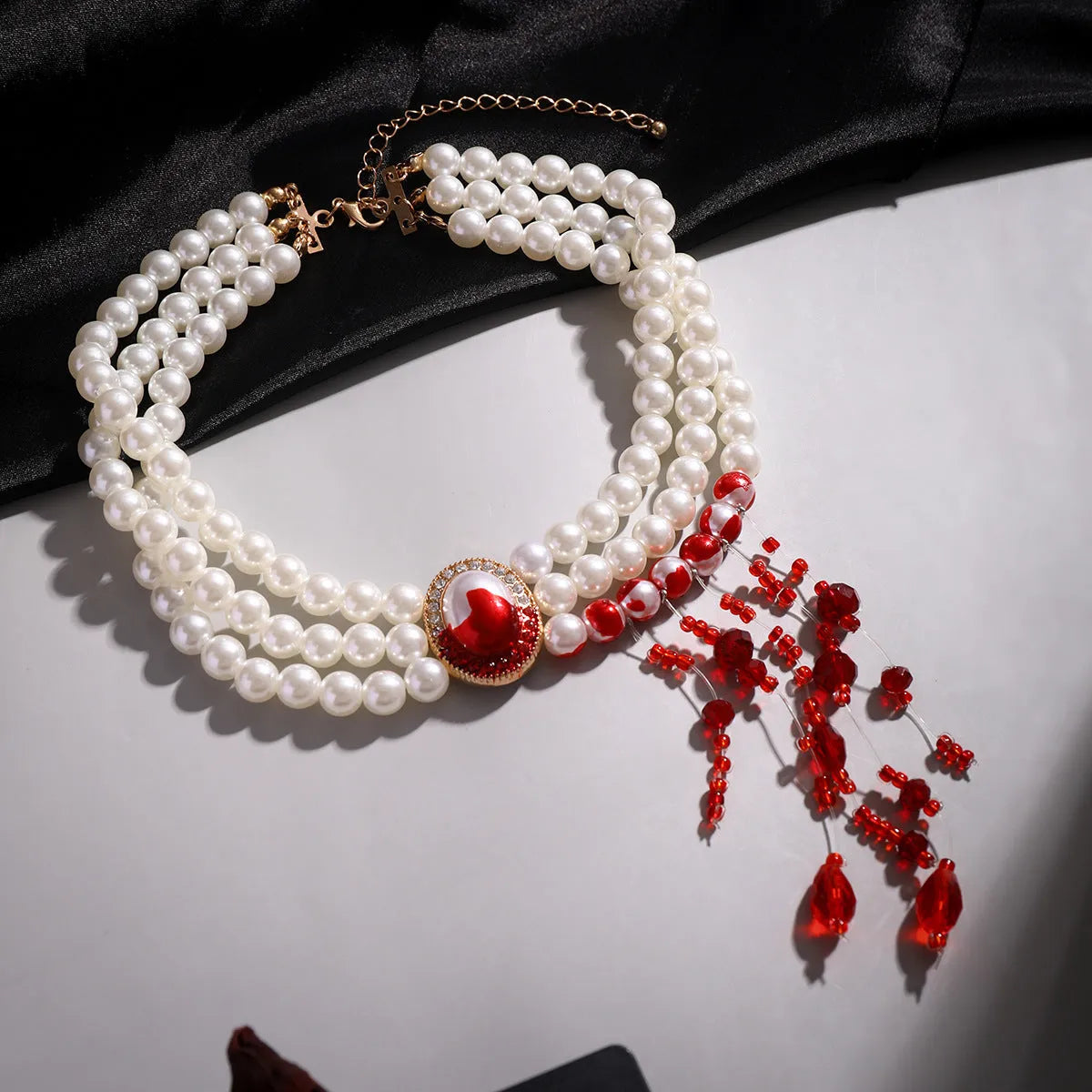 Halloween pearl collar necklace set with matching bracelet and stud earrings in gold electroplated alloy