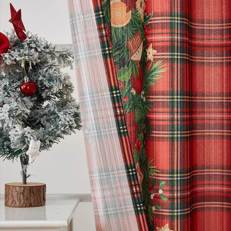 American-style printed rectangular Christmas shading curtain with festive designs on polyester fabric