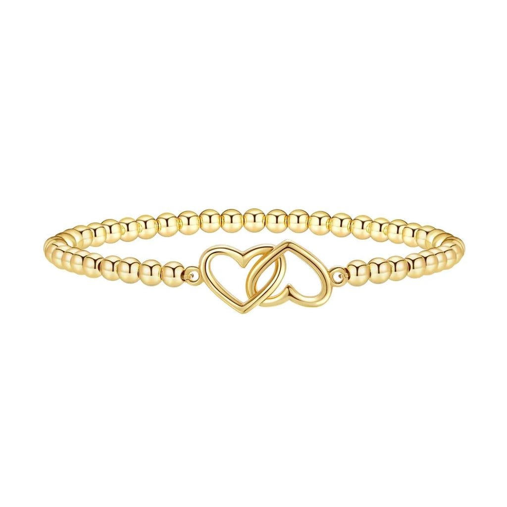 Adjustable stainless steel beaded bracelet with geometric design and round elements