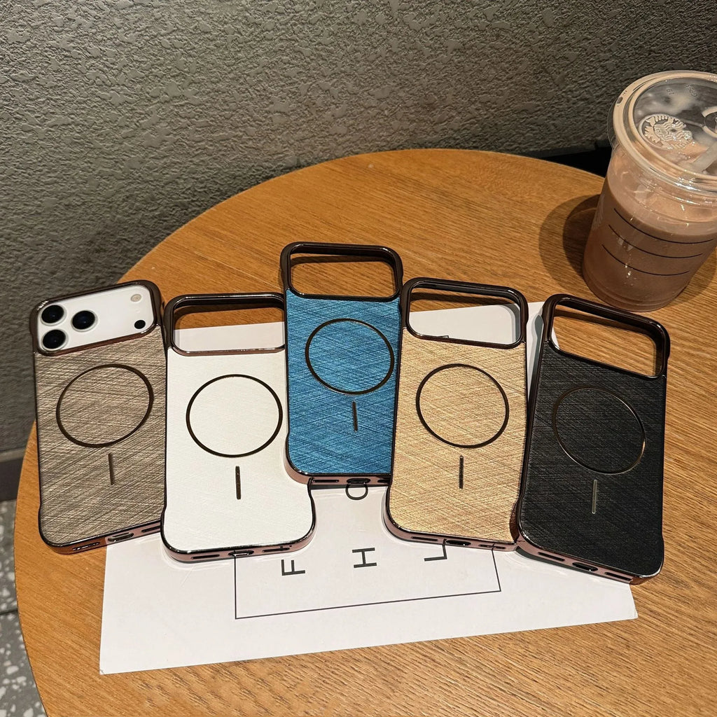 Electroplating magnetic half-pack phone case for iPhone 17 in silver grey, showing side profile.