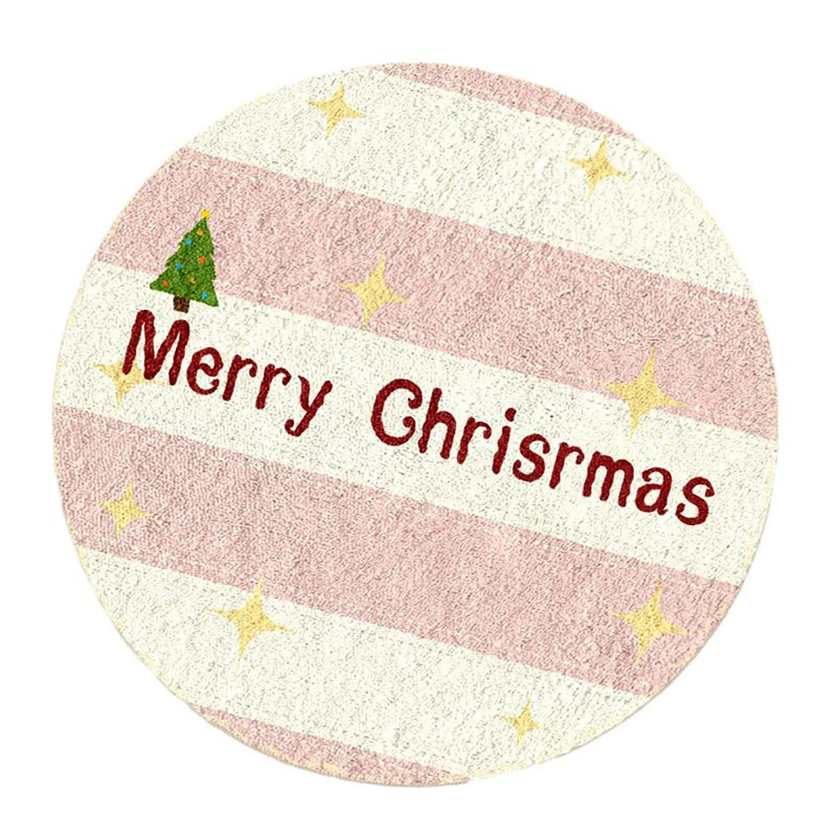 Round green Christmas carpet with alien shape design, soft imitation cashmere material, festive floor mat.