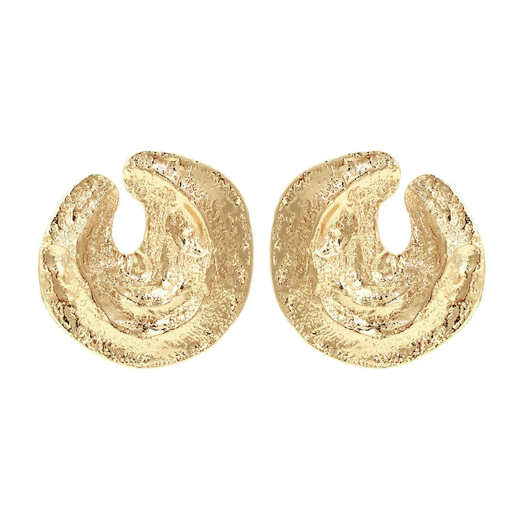 Geometric women's earrings with gold pleating and a concave-convex textured surface.
