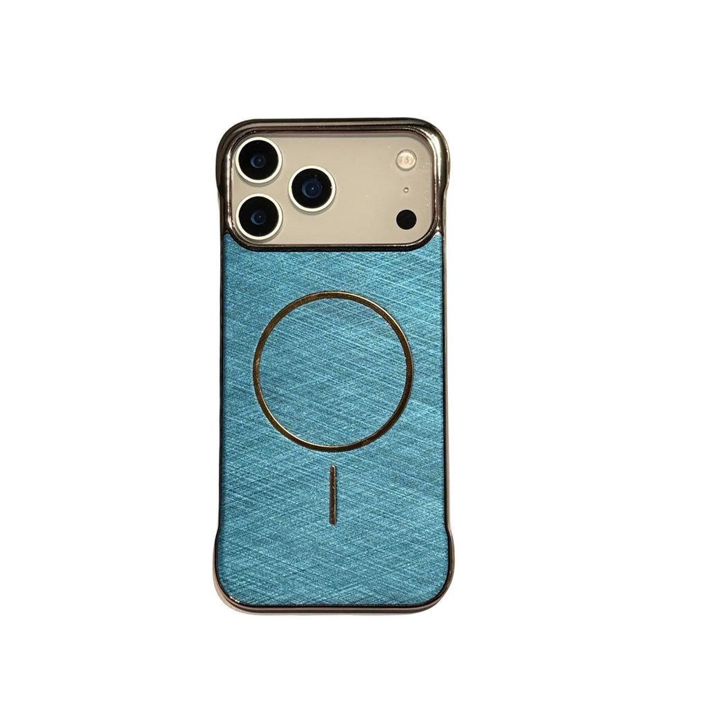 Electroplating magnetic half-pack phone case for iPhone 17 in silver grey, showing side profile.