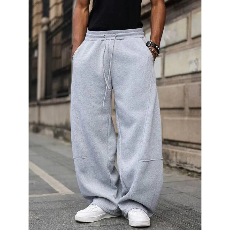 Men's straight high waist casual trousers in bamboo fibre with cropped length and elastic waist