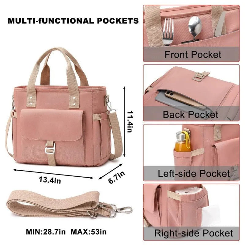 Portable cube-style picnic bag with removable shoulder strap and side pocket in Oxford cloth